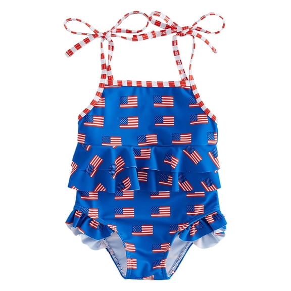 Oiyii Newborn Girls One Piece Swimsuit Sleeveless Ruffle Tie-Shoulder Beach Bathing Suit