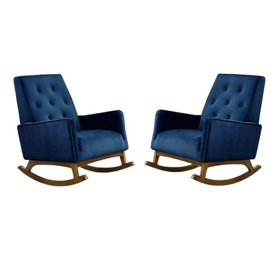 Home Square 2 Piece Mid Century Modern Velvet Rocking Chair Set in Blue