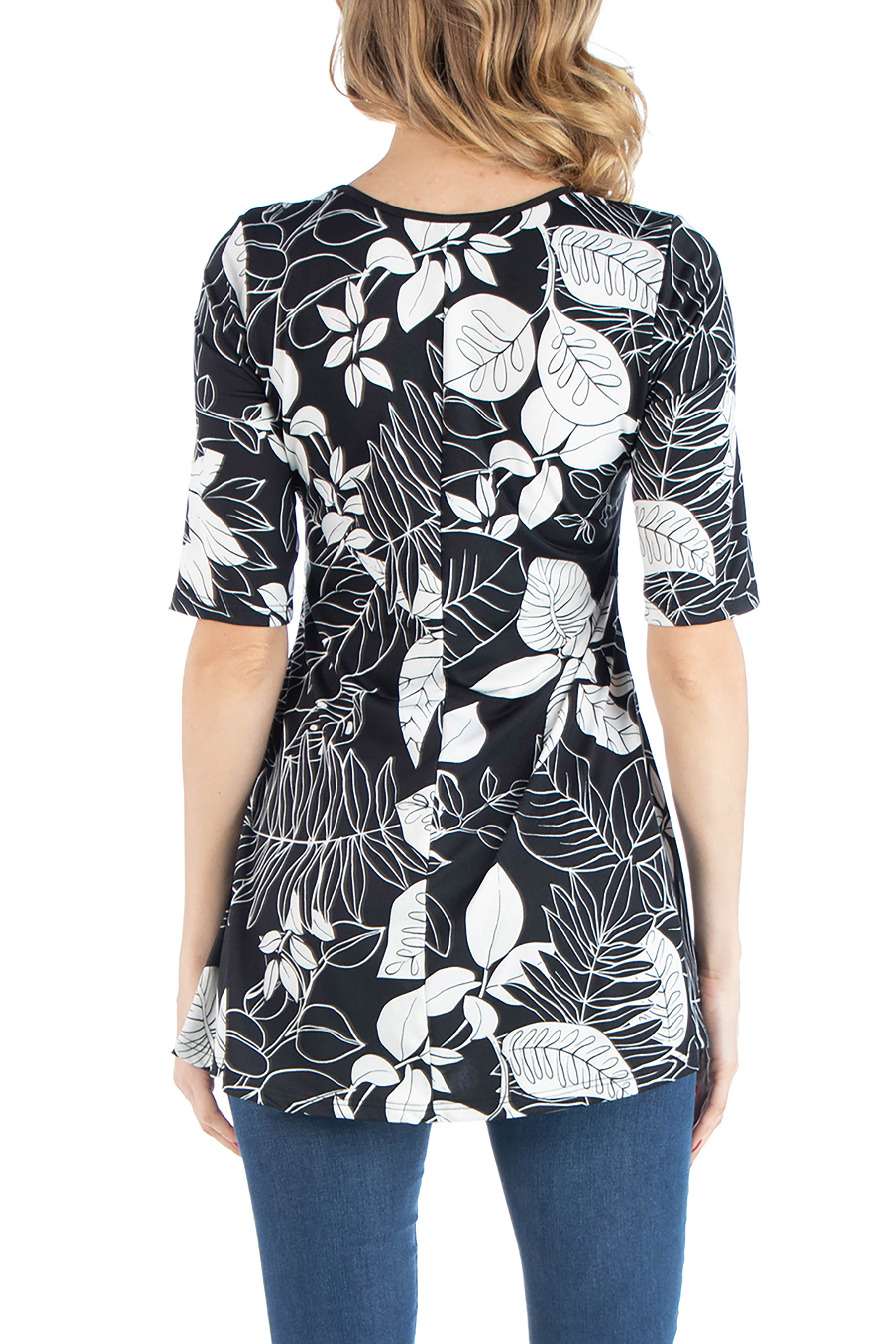 24seven Comfort Apparel Black and White Floral Maternity Swing Top,M013204LBW