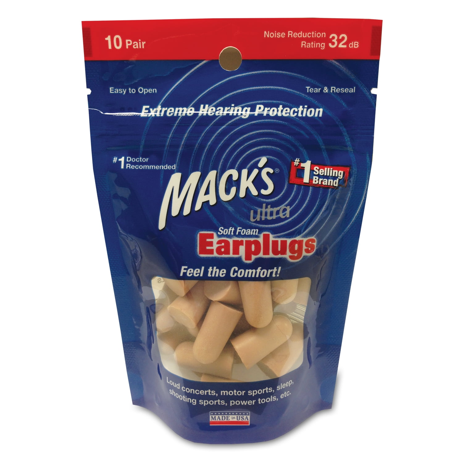 Mack's Ultra Soft Foam Earplugs, 10 Pair in Resealable Pouch