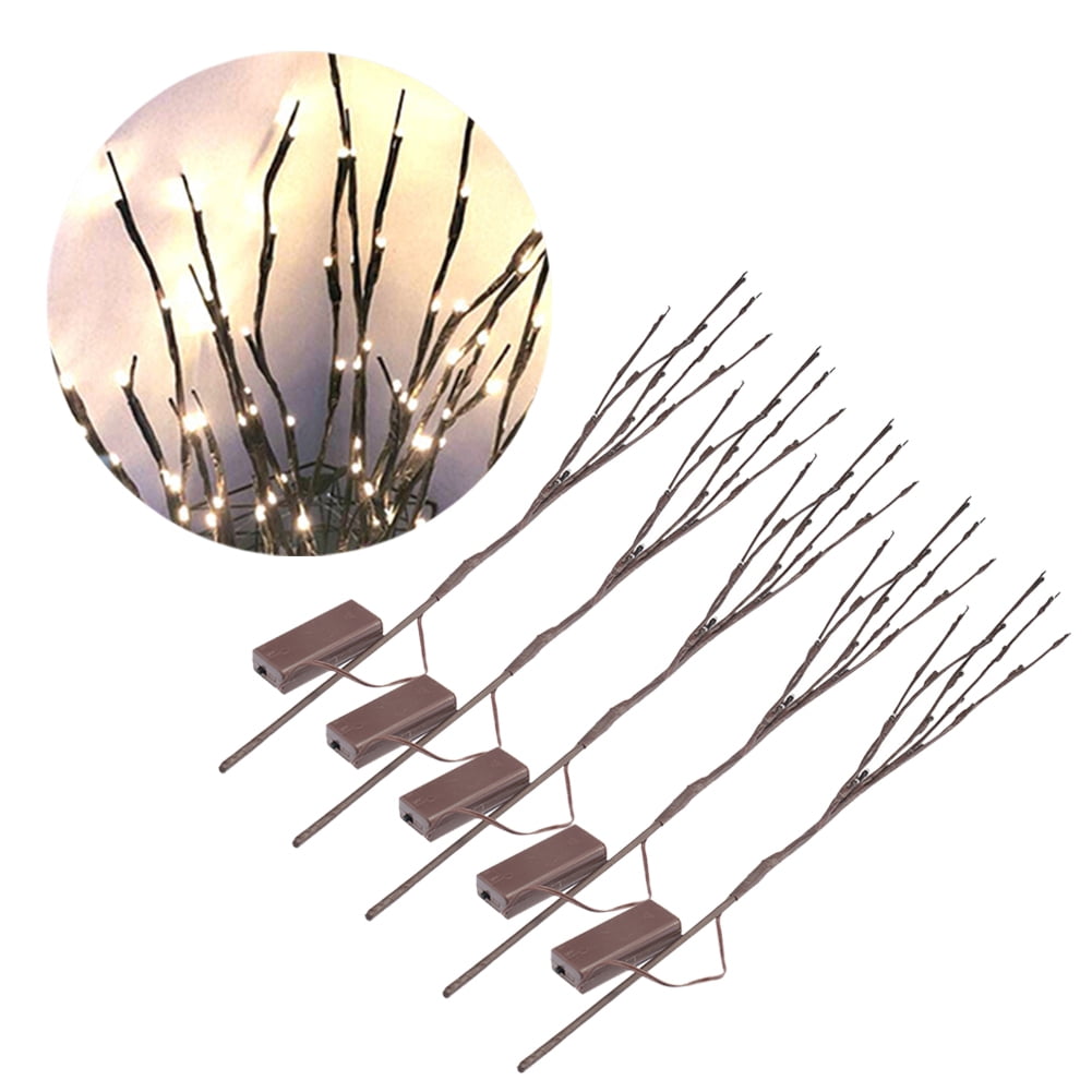 LED Branch Light Battery Operated Lighted Branch Vase Filler Willow Tree Artificial Little Twig Power 20 LED for Home Romantic Decoration Pack of 5