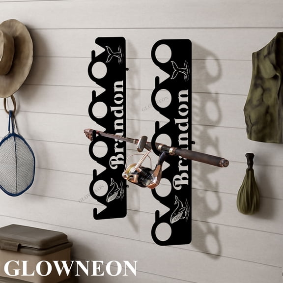 GLOWNEON Custom Whale Fishing Rod Holder, Wall Mounted Pole Rack for Garage, Gift for Anglers