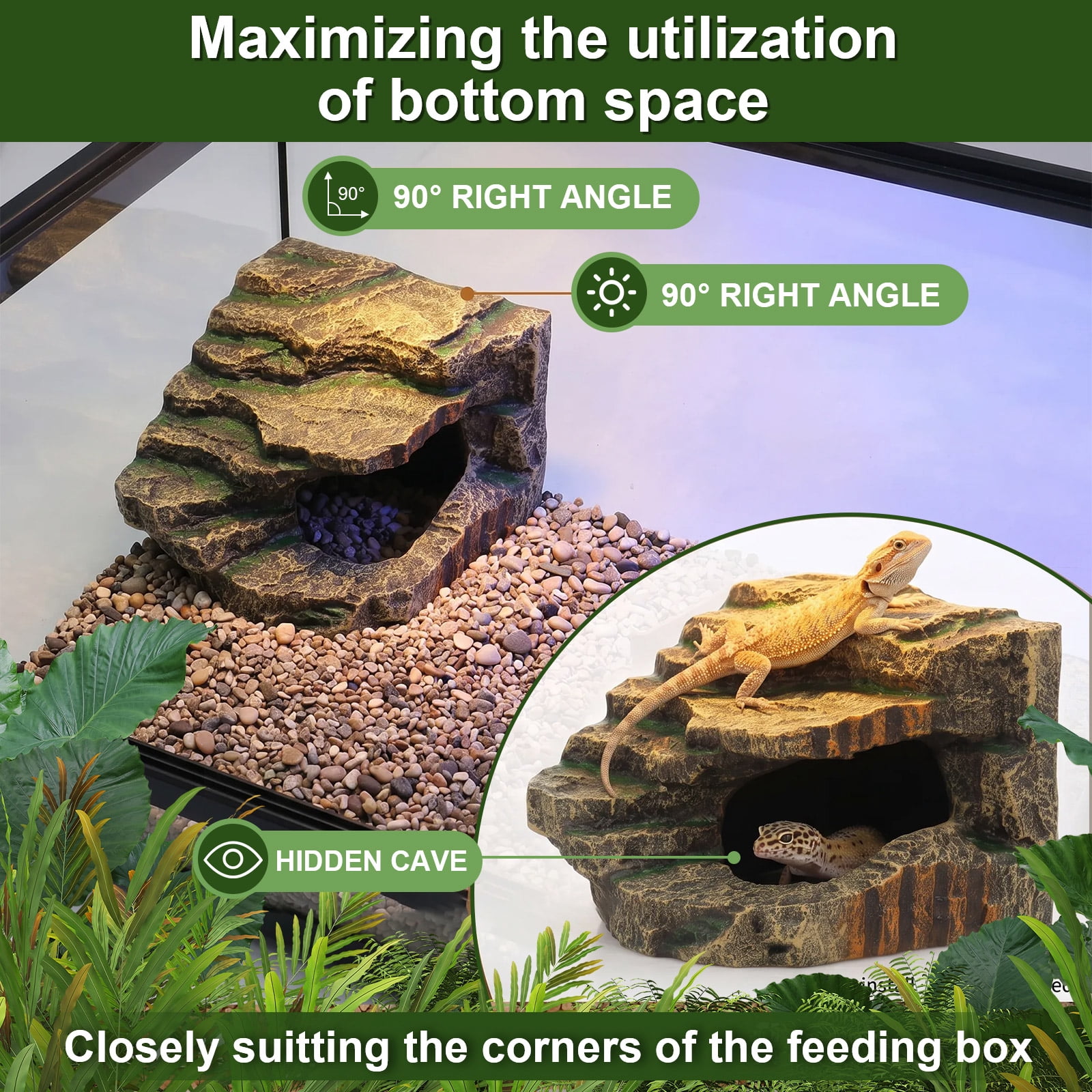 Threns Large Resin Reptile Tank Accessories, Reptile Hide Shale Scape Step Ledge, Reptile Cave Hideout for Leopard Gecko Lizards Turtle
