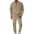 thumbnail image 2 of Yusimy Men's Solid Color 2-Piece Button-Down Half-Zip Set Long Sleeve Drawstring Pants Casual Sports, 2 of 8