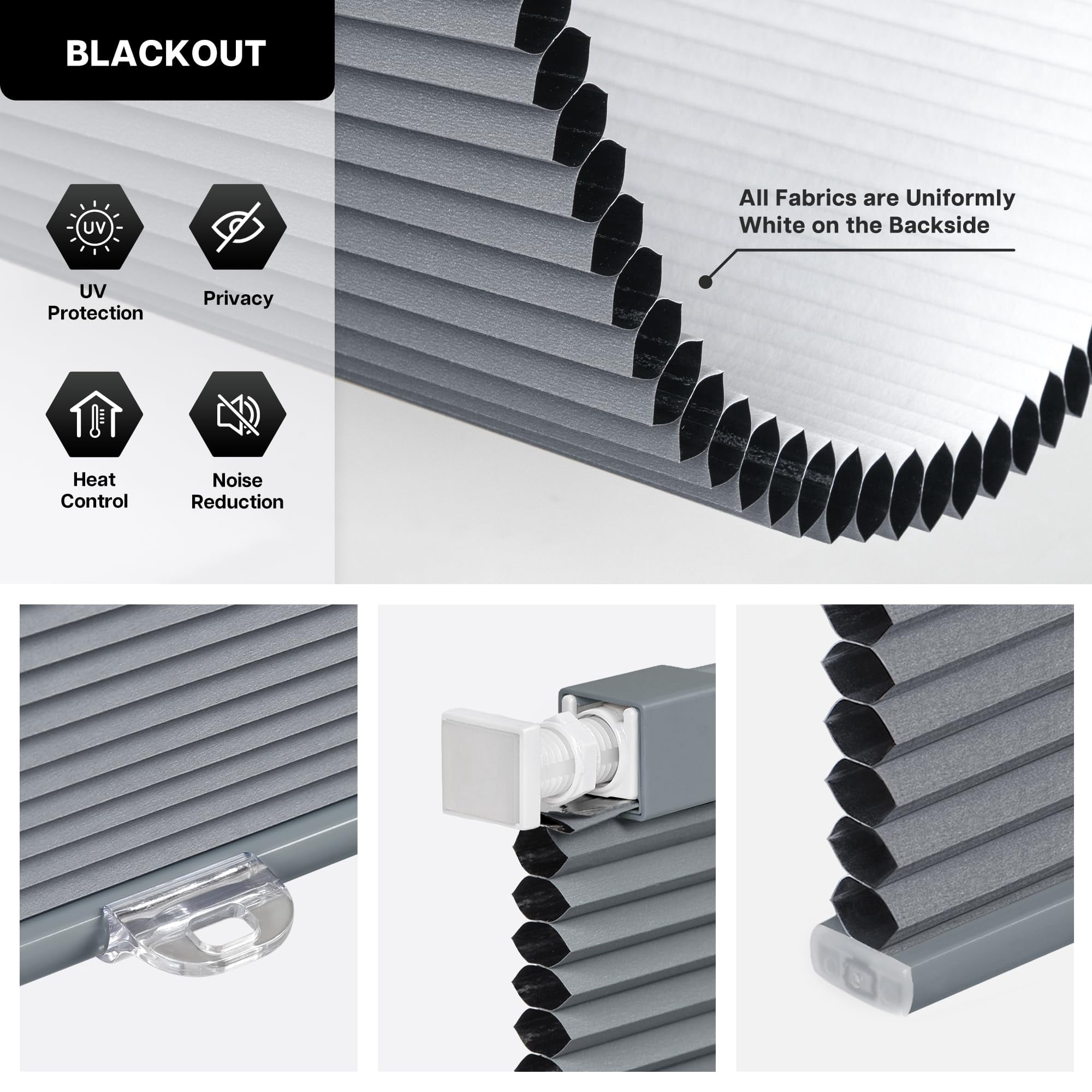 Cordless Cellular Shades  No Tools Drill Blackout Honeycomb Pleated Blinds For Windows 21'' W X 48'' H Dark Grey