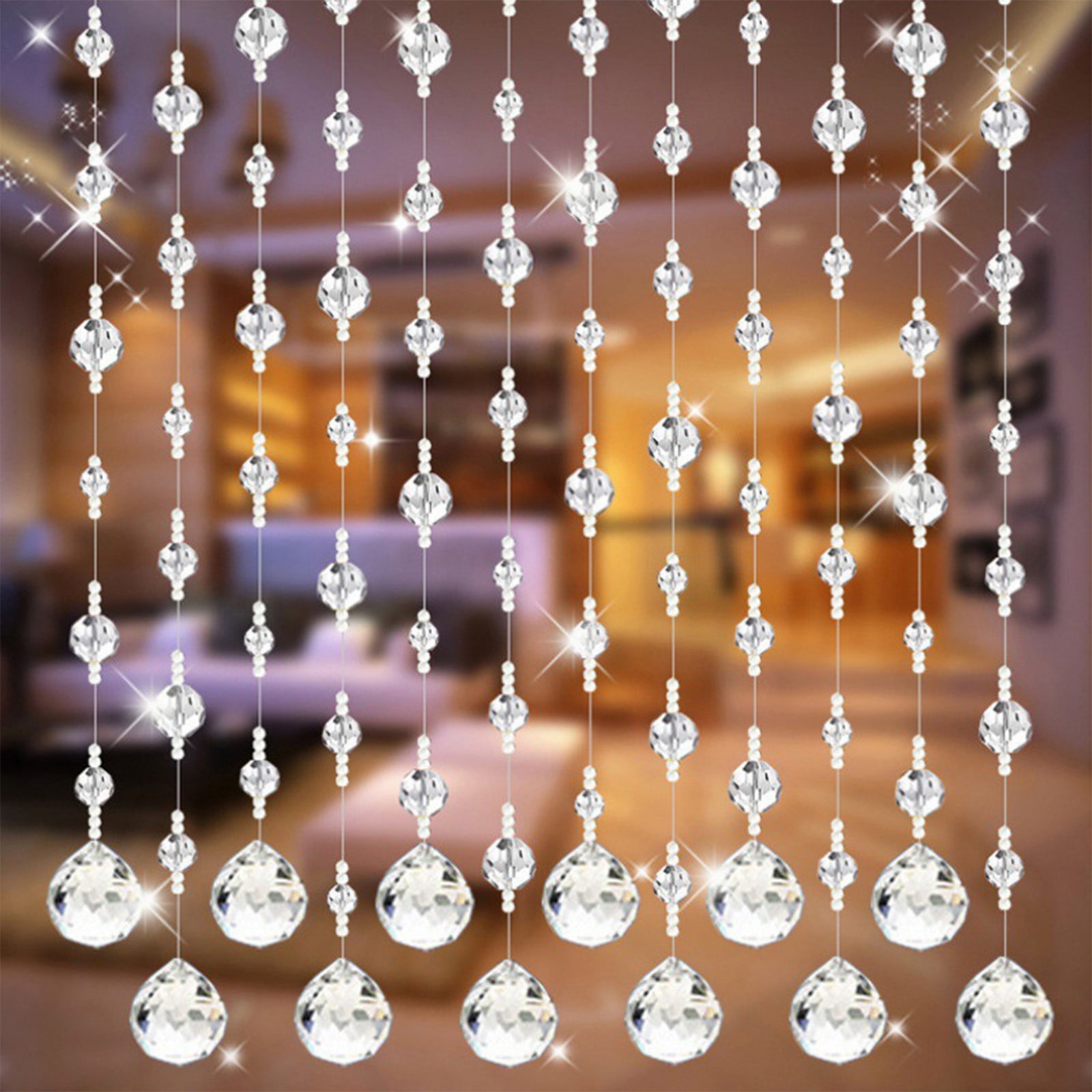 10 Pcs Crystal Glass Bead Curtain, Luxury Hanging Beaded Door Curtain, Transparent Room Divider, Elegant Wall Decor for Doorway, Window, Bedroom, Wedding