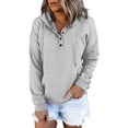 thumbnail image 2 of Gray Solid Color Hoodies, Polyester Women's Pullover Outwear Hoodies, Womens Daily Long Casual Down for Womens Pocket Hooded Sweatshirts Pullover Sleeve Button V Drawstring Hoodies Neck Women's Hoodi, 2 of 7