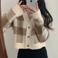 thumbnail image 1 of Suéter de mujer de otoño e invierno nuevo con diseño suave, dulce y picante, de punto de manga larga a cuadros, abrigo versátil con cintura, 1 of 5