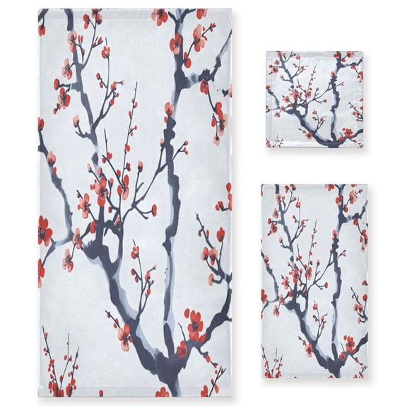 Three-Piece Towel Set Face Towel Towel Set Hand Towel Bath Towel Cotton Bath Towels Bath Towel Sets Hand Bath Towels Red Cherry Blossom
