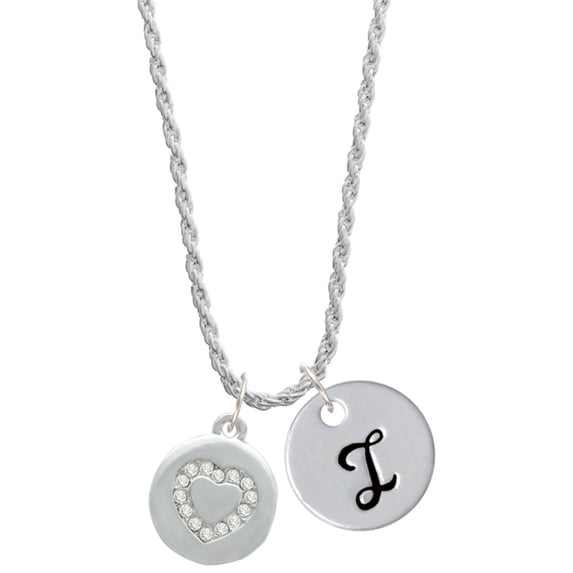 Delight Jewelry Silvertone Disc with Crystal Heart Silvertone Script Initial Disc - I - Charm Necklace, 20"+3"