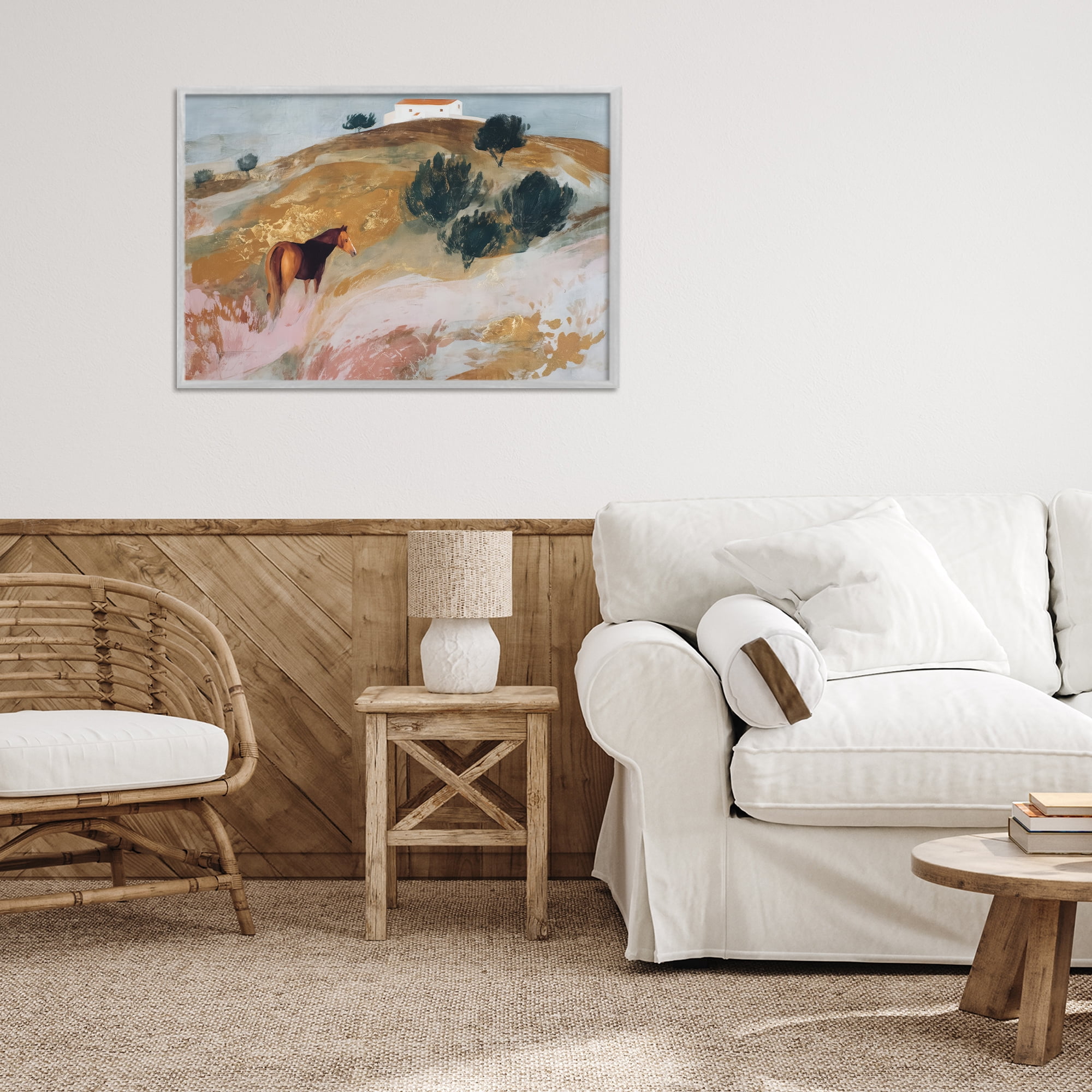 Stupell Industries Horse in Tuscan Countryside Gray Framed Giclee Art, design by Chromatic Storm Studio