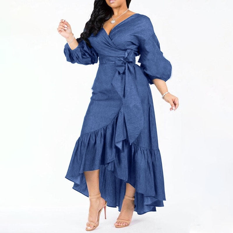 denim dress with ruffle sleeves
