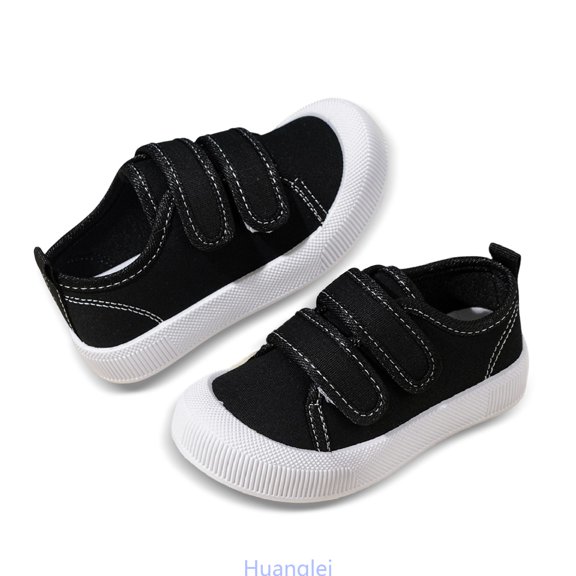 Huanglei Breathable Kids Casual Sneakers Wide Toe Barefoot Feel Lightweight Walking Shoes For Boys Play , Size 6.5 ,Black
