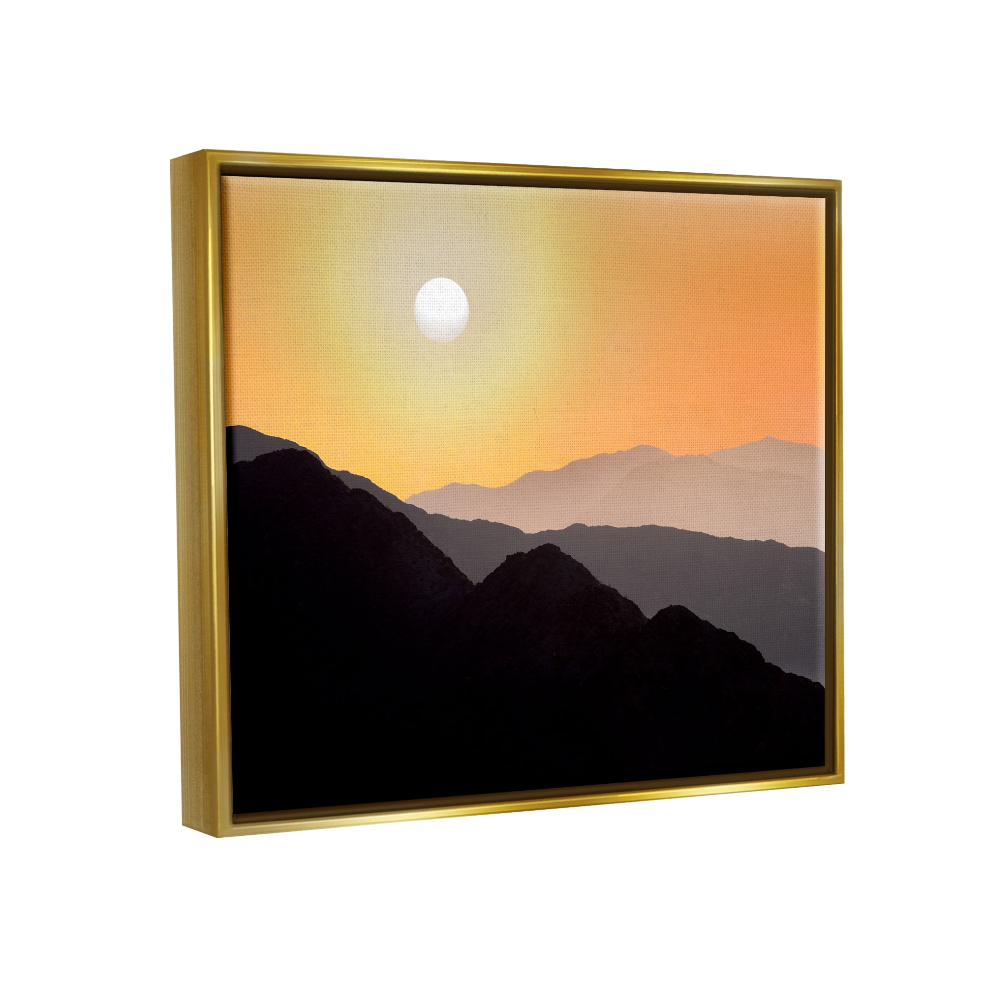 Stupell Industries Orange Sky Mountain Silhouettes Landscape Photography Gold Floater Framed Art Print Wall Art
