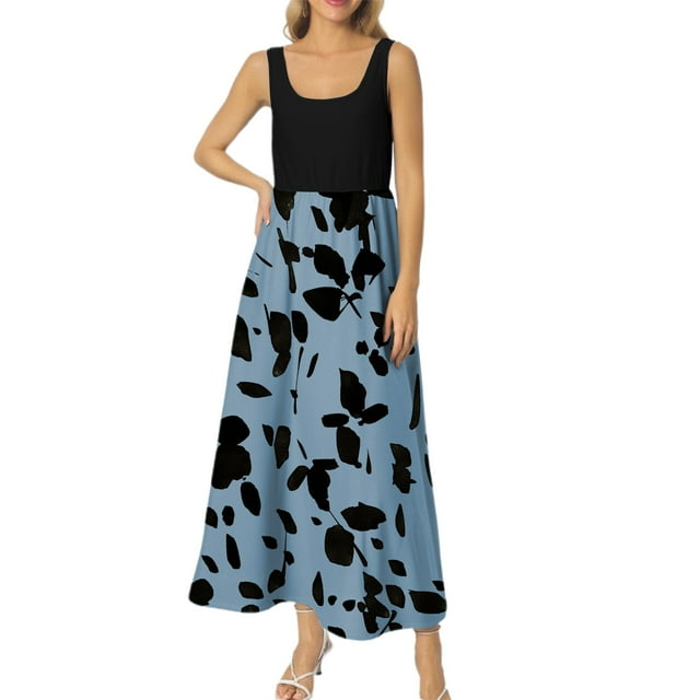 YFELWZ Womens Plus Size Spring Summer Print Elegant Dress Sky Blue XL