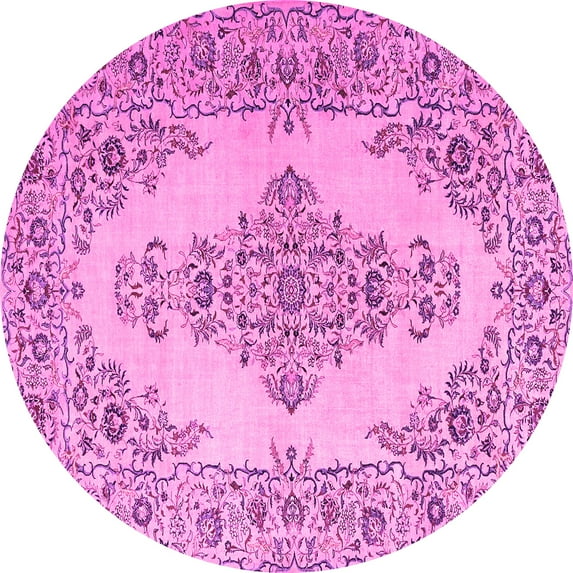 Ahgly Company Indoor Round Medallion Pink Traditional Area Rugs, 7' Round