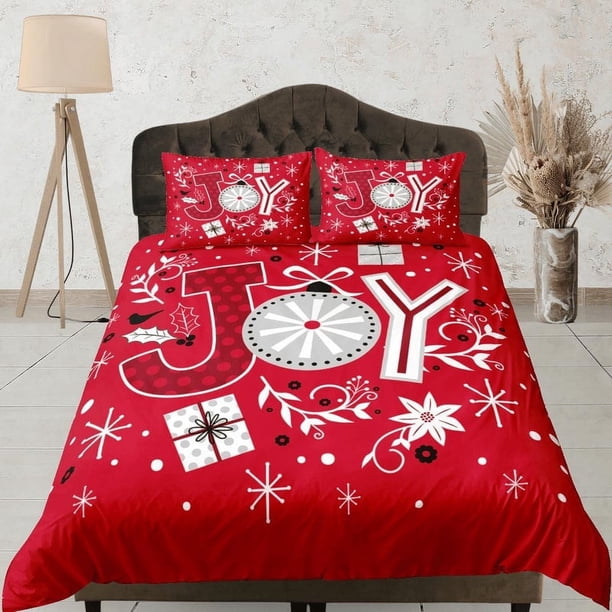 Navidad Juego de Funda Nórdica y Almohadas de Navidad Ropa de Cama Roja Funda de edredón