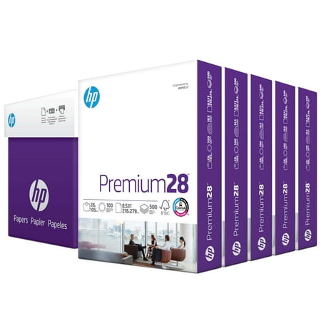 HP Printer Paper - Premium, 28 lb., 8.5" x 11", 2500 Sheets, White, 5 Ream