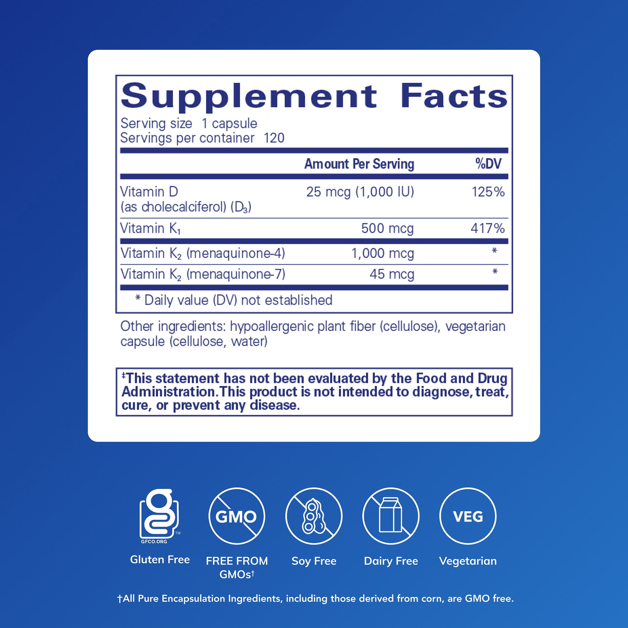 Pure Encapsulations Synergy K - with Vitamin K1, K2 & D3 - Supports Bones, Blood Vessels, Vascular Elasticity & Calcium Utilization* - Includes Cholecalciferol - Gluten Free & Non-GMO - 120 Capsules