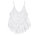 thumbnail image 3 of JIAYUE Womens Swimsuit Cover-Ups Deep V Neck Sleeveless Above Knee Sexy Pure Color Crochet Hollow Tassel Beach Spaghetti Strap Bathing Suit Cover Up Top, 3 of 3