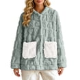thumbnail image 1 of APEXFWDT Women’s Fleece Bed Jacket Button Down Color Block House Coat Sleeping Bed Jackets with Pockets, 1 of 7