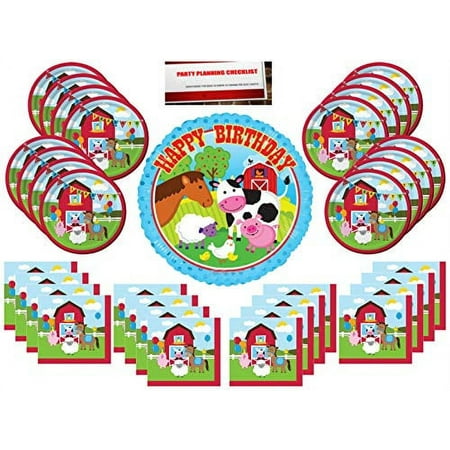 Farmhouse Farm Animals Fun Party Supplies Bundle Pack for 16 (with 18 inch Balloon Plus Party Planning Checklist by Mikes Super Store)