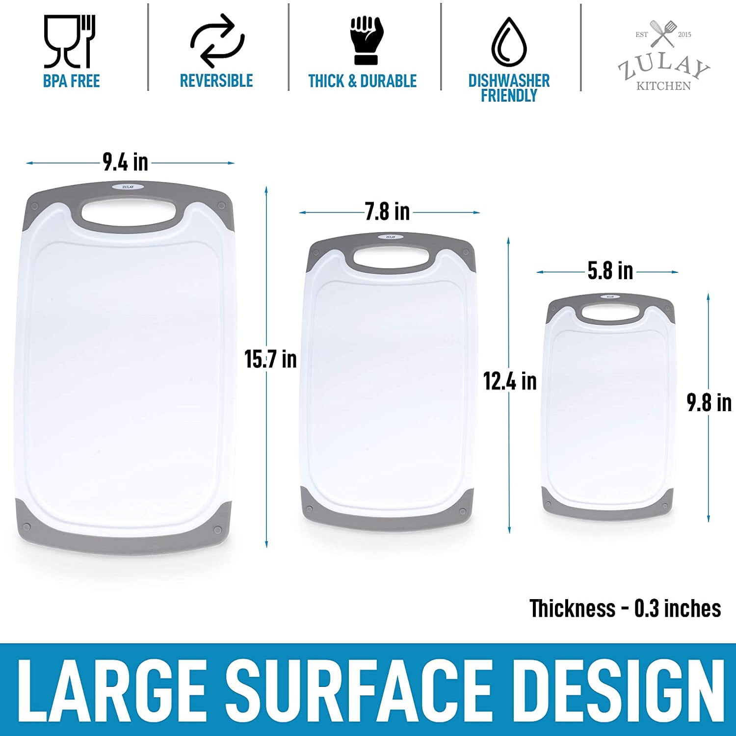 Lowestbest 3Pcs Kitchen Cutting Board, Plastic Non-porous Juice Grooves Cutting Boards, White Lowestbest 3Pcs Kitchen Cutting Board, Plastic Non-porous Juice Grooves Cutting Boards, White