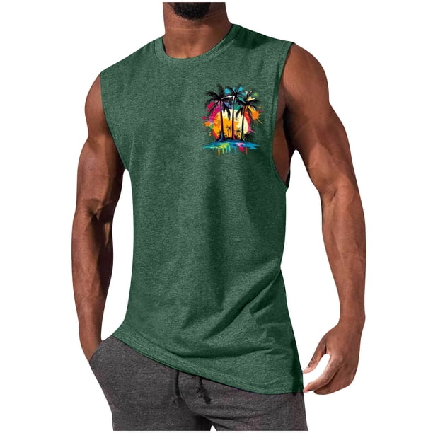 Camiseta Deportiva Suelta sin Mangas de Cuello Redondo de la Moda Casual de los Hombres para la Primavera Y el Verano