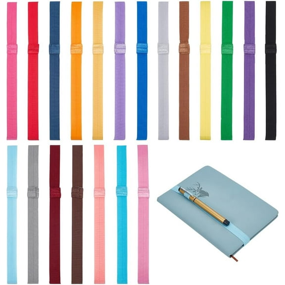 PH 20pcs Notebook Elastic Strap Elastic Bookmarks Strap 15mm Wide Planner Bookmarks Straps 20 Colors Elastics Book Straps with Pen Holder Loop for Notebook Office School Reader Supplies for DIY