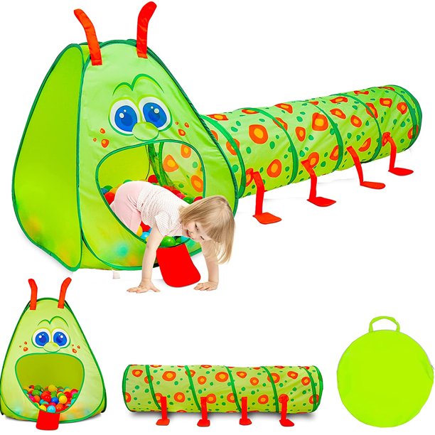 Kiddzery 2in1 Caterpillar Pop Up Tent Toddler Playhouse Set with Play