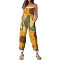 thumbnail image 6 of JULMCOMO Cotton Linen Jumpsuits for Women Floral Print Tie Strap Baggy Summer Outfits Scoop Neck Vacation Comfy Casual Jumpsuits Saffron L, 6 of 7