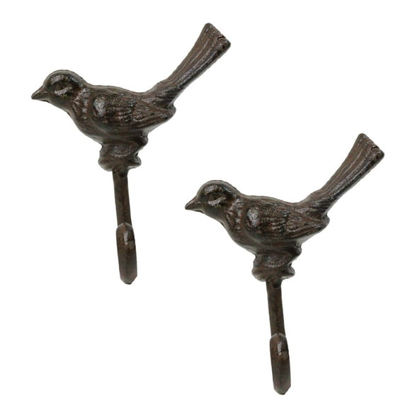 Set Of 2 Rustic Cast Iron Morning Song Bird On Branch Wall Coat Towel Hook Decor