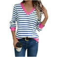 thumbnail image 2 of Women's Long Sleeve Shirts Casual Striped Tops Color Block V Neck Blouses Tunic Top Spring Fall Lightweight Outfits Pullover Tshirts, 2 of 6