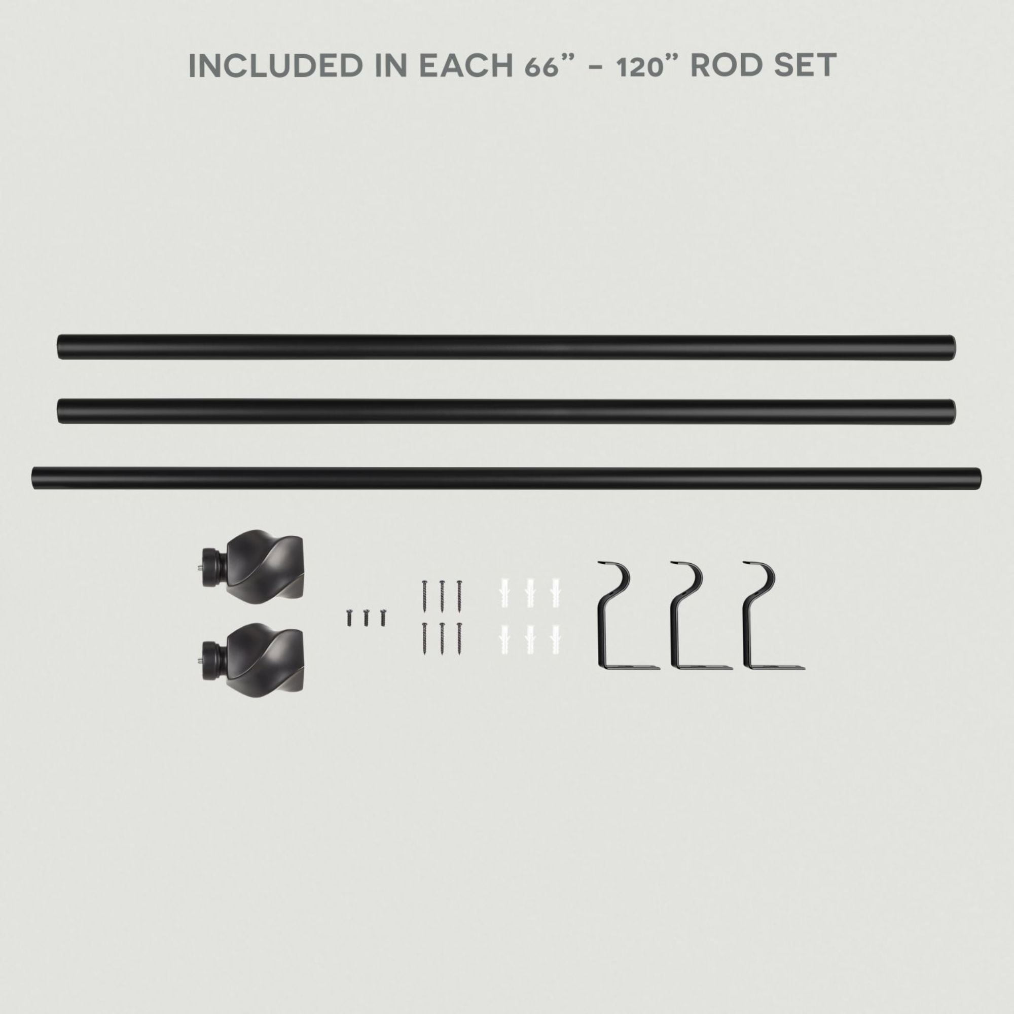 Exclusive Home Twist 1" Window Curtain Rod and Finial Set, Adjustable 66"-120", Matte Black