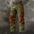 thumbnail image 3 of Mens Color Block Casual Cargo Pants Stretch Trousers with Pockets Outdoor Activities Full Length Army Green L, 3 of 3