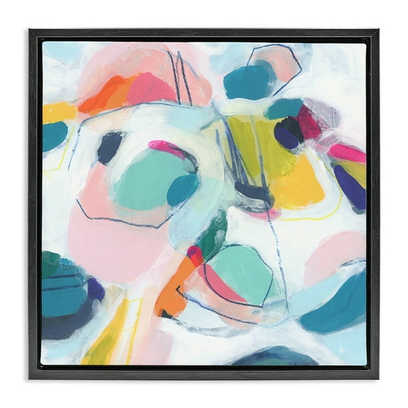 Stupell Industries Whimsical Shapes Abstraction Abstract Painting Black Floater Framed Canvas Art Print Wall Art, 18 x 18