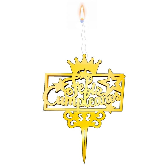 "FELIZ CUMPLEANOS" Food-Safe Gold Cake Topper Candle – Elegant and Reusable Decoration for Birthdays, Astrology-Themed Parties, and Celebrations