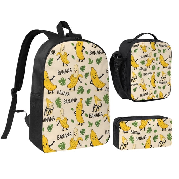 Cute Banana Backpack Set 3pc Including Backpack, Lunch Bag and Pen Bag Combination