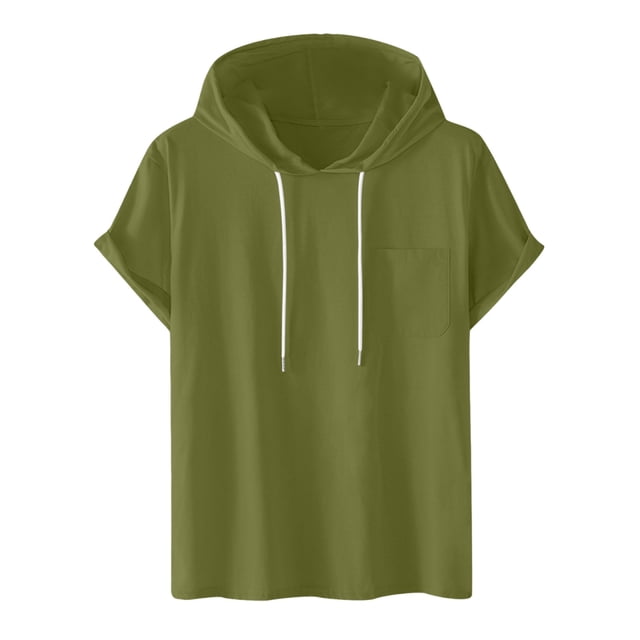 Pullover de Manga Corta para Hombres Casual Sólido de Moda con Capucha de Bolsillo Deportivo Camiseta Superior