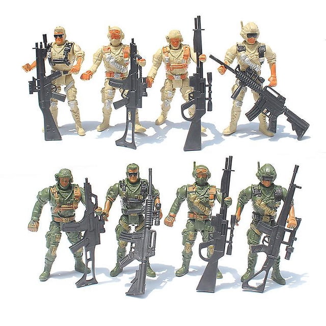 10 figuras militares de plástico de 9 cm con 10 accesorios de armas Milita