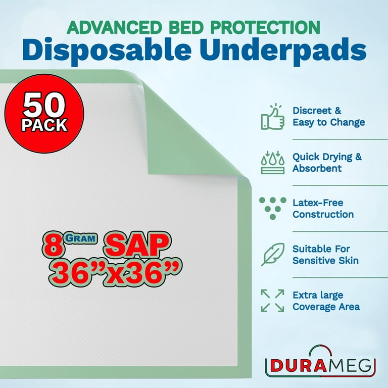 RMS BRANDS Pack of 50 Disposable Underpads 36 X 36 Ultra Soft 6-Layer  Protection Leak Proof Heavy Absorbency Incontinence Chux Pads for Babies,  Kids
