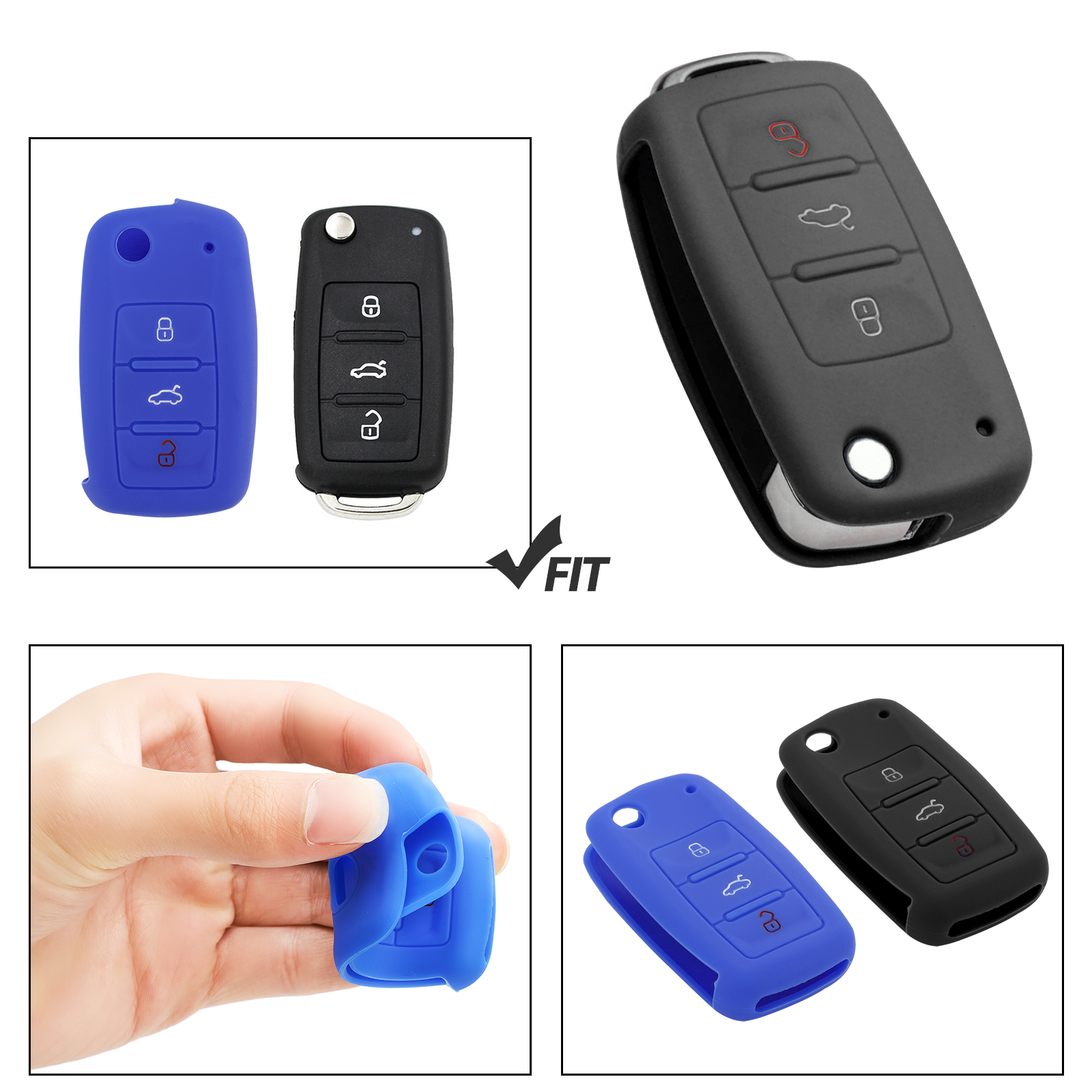 Car Key Case, TSV Durable Silicone Car Key Case Keyless Remote Car Key Cover Shell Compatible