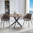 thumbnail image 3 of NORDICANA 3 Pieces 37-Inch Round Dining Table and Upholstered Chairs for Two Person, MDF Table-top, Light Brown Fuzzy Sherpa Armchairs with Black Metal Leg for Kitchen, Reception Room, 3 of 9