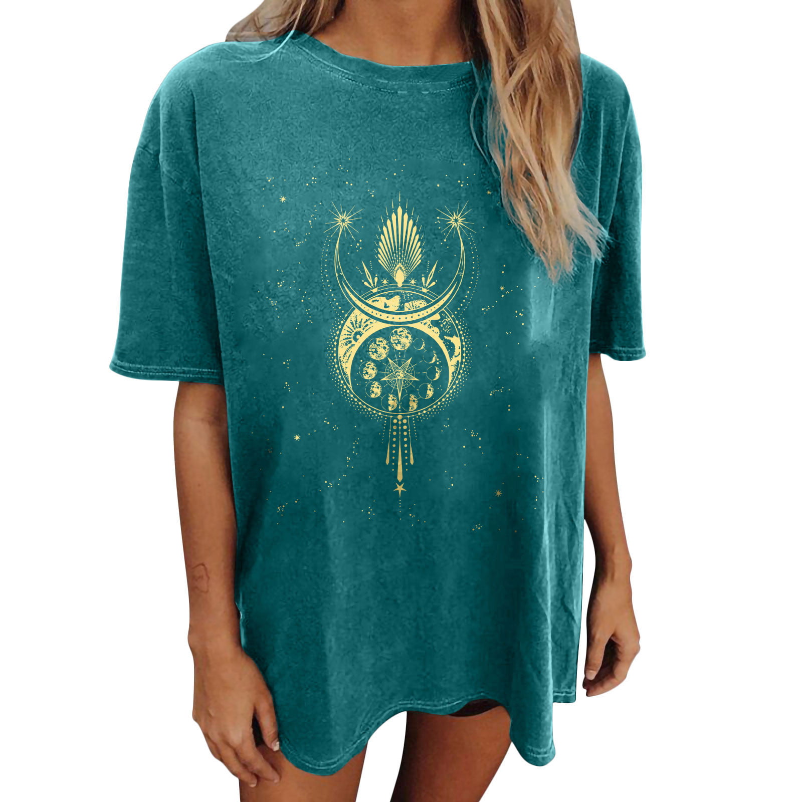 Summer Womens Vintage Oversized T-Shirt Casual Crewneck Short Sleeve Tops  Retro Sun Moon Graphic Tee Loose Fit Blouses - Walmart.com