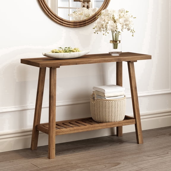 43'' Reclaimed Wood Narrow Entryway Table with Storage Shelf, Slim Console Table for Living Room Indoor Outdoor