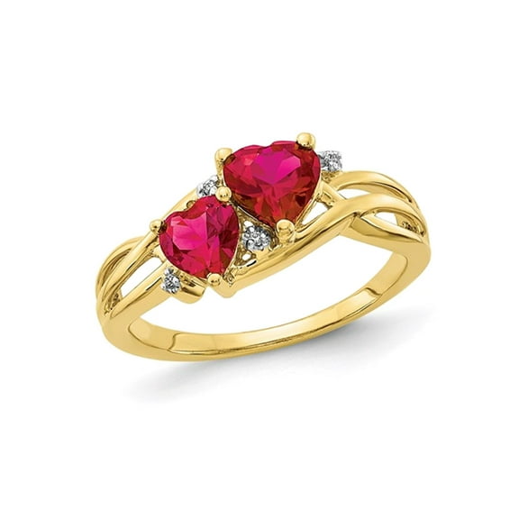 Gem & Harmony 1.60 Carat (Ctw) Lab-Created Heart Ruby Ring in 10K Yellow Gold for Women