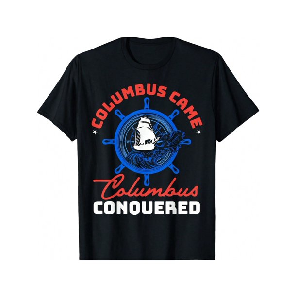 Christopher Columbus Italian Happy Columbus T-Shirt Short Sleeve Crew Neck Casual Top for Spring & Summer, Lightweight Summer & Spring Tee, Machine Washable, Nontransparent Fabric