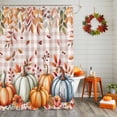 thumbnail image 2 of Shower Curtain 48"W x 72"L Fall Thanksgiving Pumpkins Leaves Orange Plaid Fabric Shower Curtains Set with Hooks Water Repellent Bathroom Curtains Machine Washable Bathroom Accessories, 2 of 6