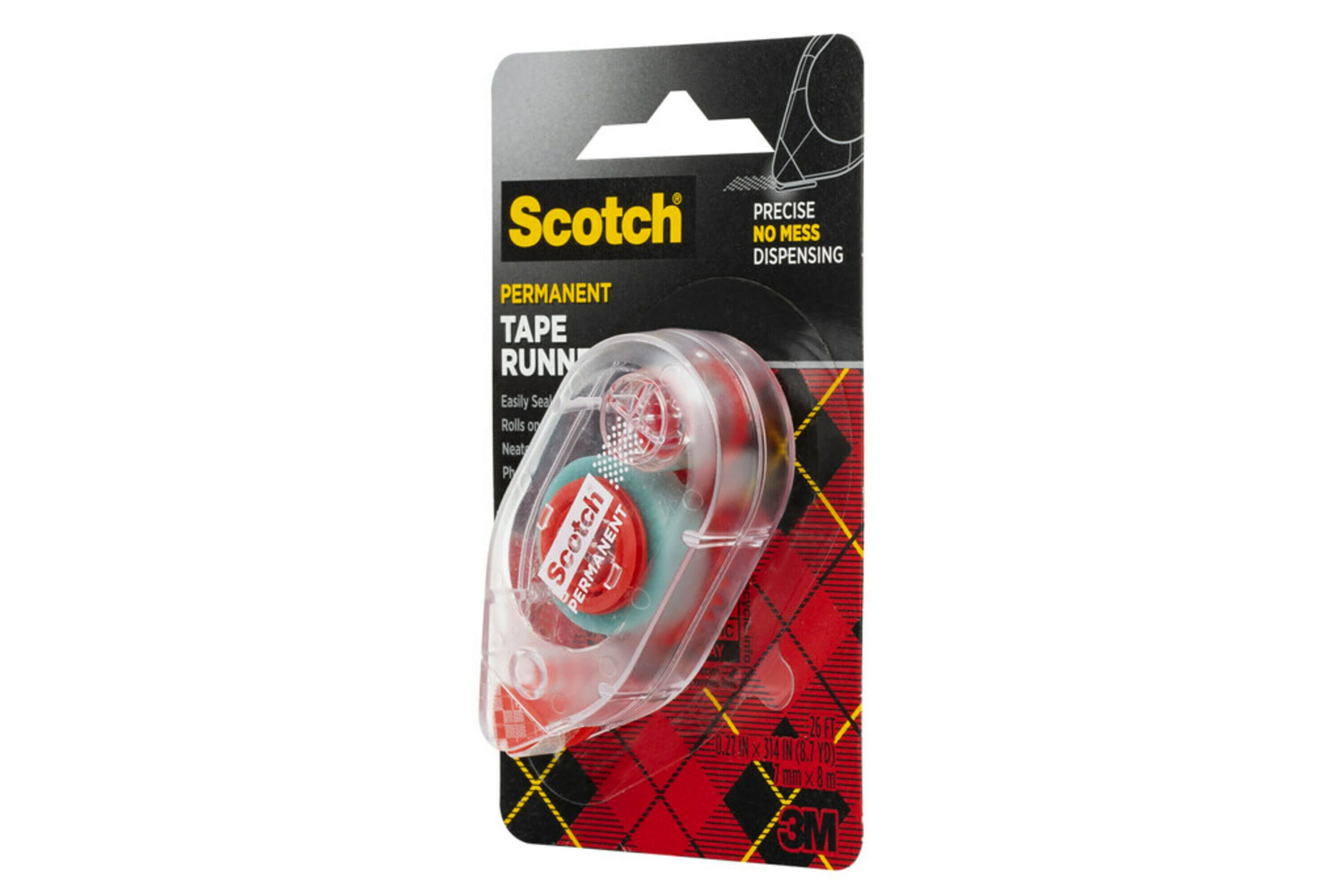 Scotch Double Sided Permanent Tape Runner, .27 in x 26 ft, Red, 1 Total 