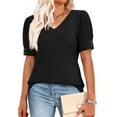 thumbnail image 5 of ICHUANYI Womens Tops Cap Short Sleeve Blouse V Neck Summer Spring Shirts Casual Solid Color Base T-shirt Button Top, 5 of 7
